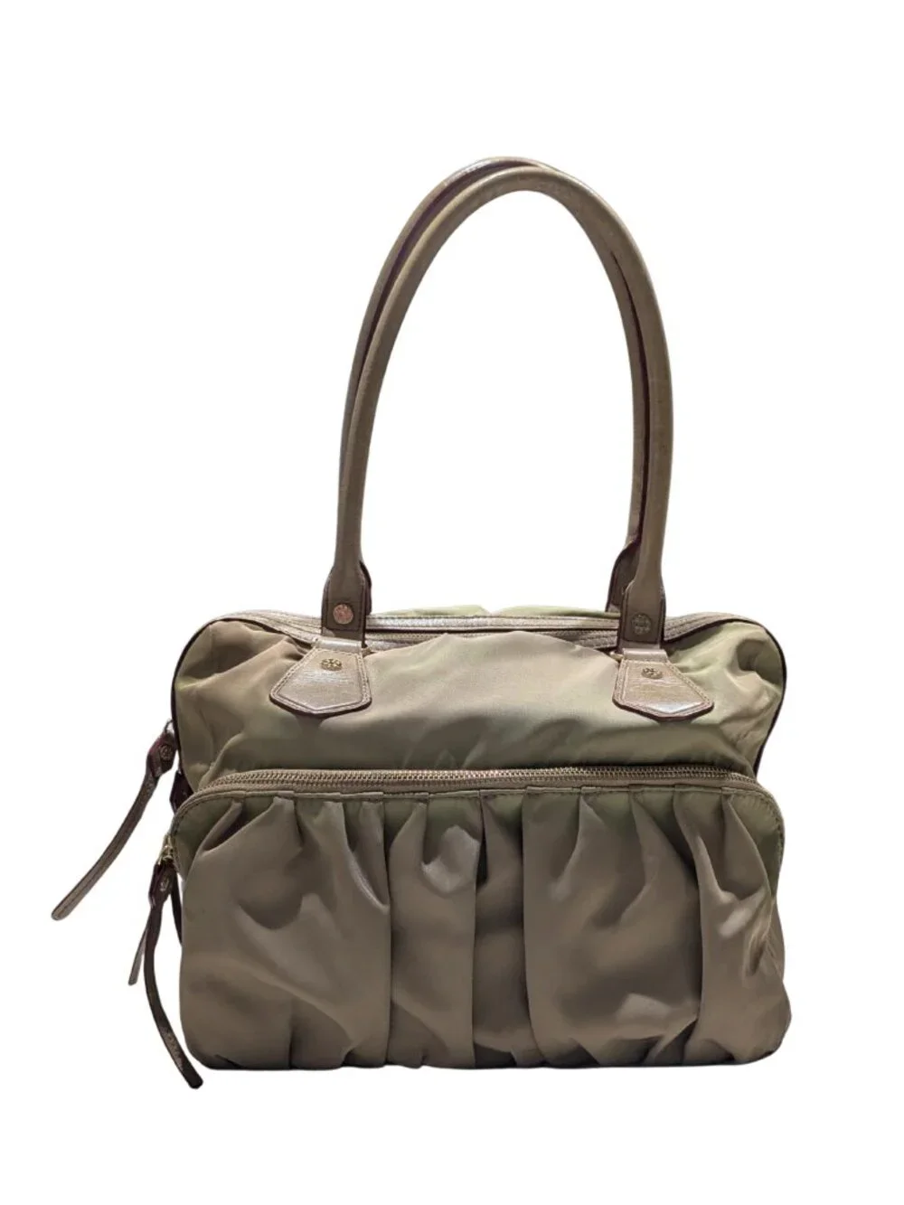 MZ Wallace Nylon Satchel Shoulder Bag Olive Khaki Leather Trim Gold Hardware